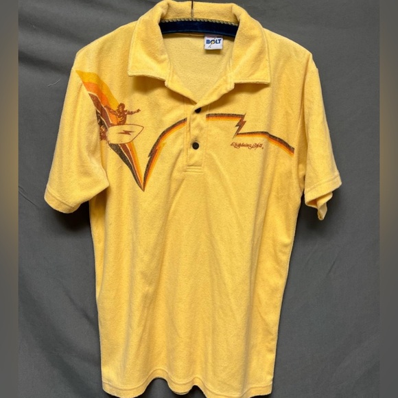 🔺SOLD🔺Vintage 70s terrycloth surfer shirt retro polo shirt 
1970s LightningBolt - Picture 1 of 4